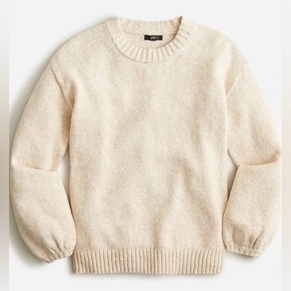 NWT J.Crew Puff-Sleeve Crewneck Sweater in Oatmeal - Size XL
